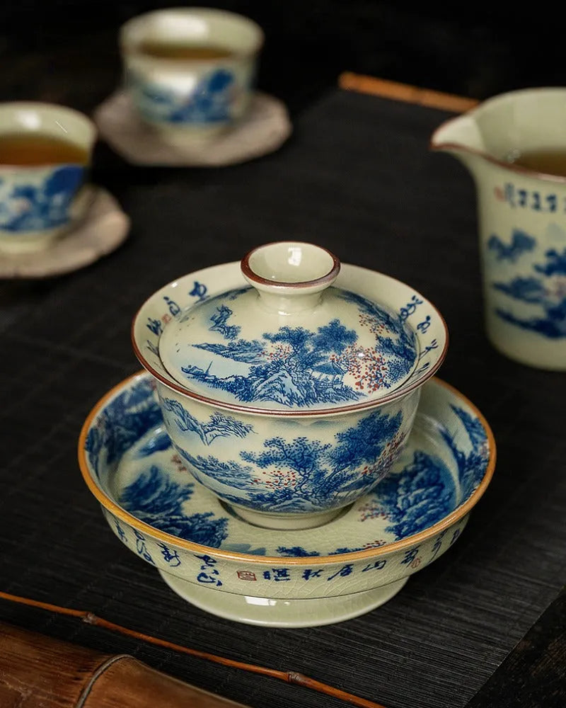 Jindezhen Ice Crackle Ceramic Sancai Gaiwan [Jiangshan Ke Ran Series - Jiangjun] 165ml - YIQIN TEA HOUSE | yiqinteahouse.com | gaiwan, jiangshan keran, teaware