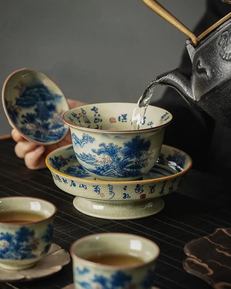 Jindezhen Ice Crackle Ceramic Sancai Gaiwan [Jiangshan Ke Ran Series - Jiangjun] 165ml - YIQIN TEA HOUSE | yiqinteahouse.com | gaiwan, jiangshan keran, teaware