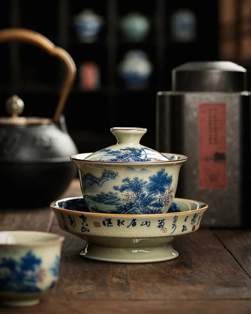 Jindezhen Ice Crackle Ceramic Sancai Gaiwan [Jiangshan Ke Ran Series - Jiangjun] 165ml - YIQIN TEA HOUSE | yiqinteahouse.com | gaiwan, jiangshan keran, teaware