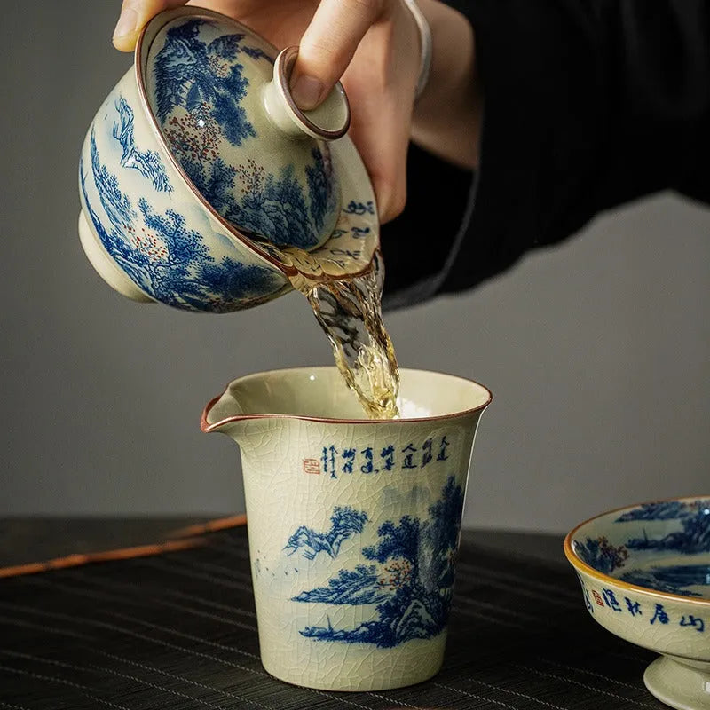 Jindezhen Ice Crackle Ceramic Sancai Gaiwan [Jiangshan Ke Ran Series - Jiangjun] 165ml - YIQIN TEA HOUSE | yiqinteahouse.com | gaiwan, jiangshan keran, teaware