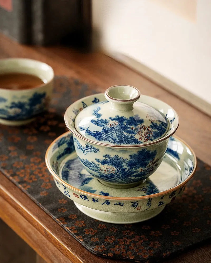 Jindezhen Ice Crackle Ceramic Sancai Gaiwan [Jiangshan Ke Ran Series - Jiangjun] 165ml - YIQIN TEA HOUSE | yiqinteahouse.com | gaiwan, jiangshan keran, teaware