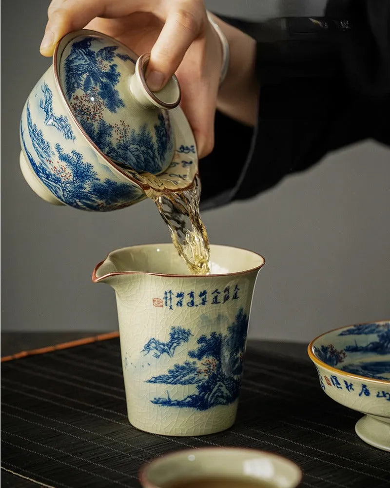 Jindezhen Ice Crackle Ceramic Sancai Gaiwan [Jiangshan Ke Ran Series - Jiangjun] 165ml - YIQIN TEA HOUSE | yiqinteahouse.com | gaiwan, jiangshan keran, teaware