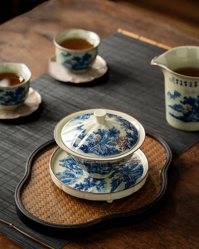 Jindezhen Ice Crackle Sancai Gaiwan [Jiangshan Ke Ran Series - Straw Hat] 130ml - YIQIN TEA HOUSE | yiqinteahouse.com | gaiwan, jiangshan keran, teaware