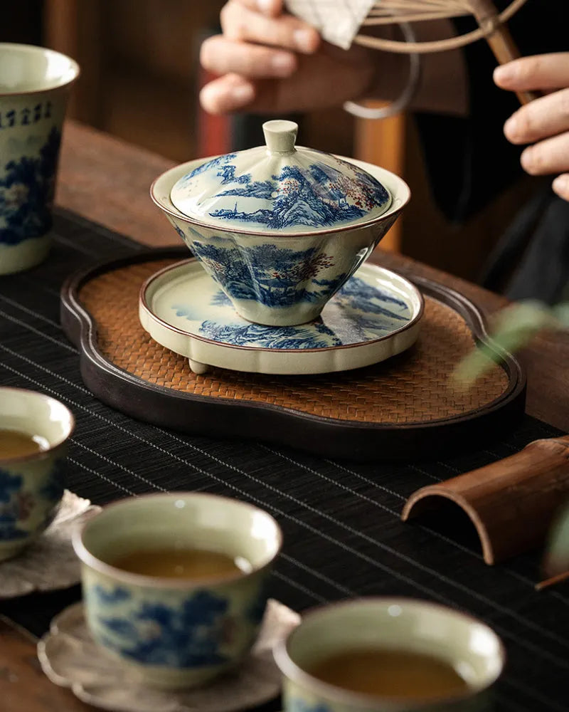 Jindezhen Ice Crackle Sancai Gaiwan [Jiangshan Ke Ran Series - Straw Hat] 130ml - YIQIN TEA HOUSE | yiqinteahouse.com | gaiwan, jiangshan keran, teaware