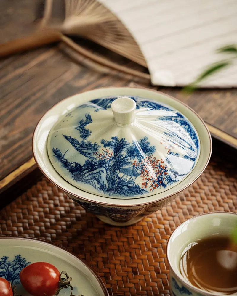 Jindezhen Ice Crackle Sancai Gaiwan [Jiangshan Ke Ran Series - Straw Hat] 130ml - YIQIN TEA HOUSE | yiqinteahouse.com | gaiwan, jiangshan keran, teaware