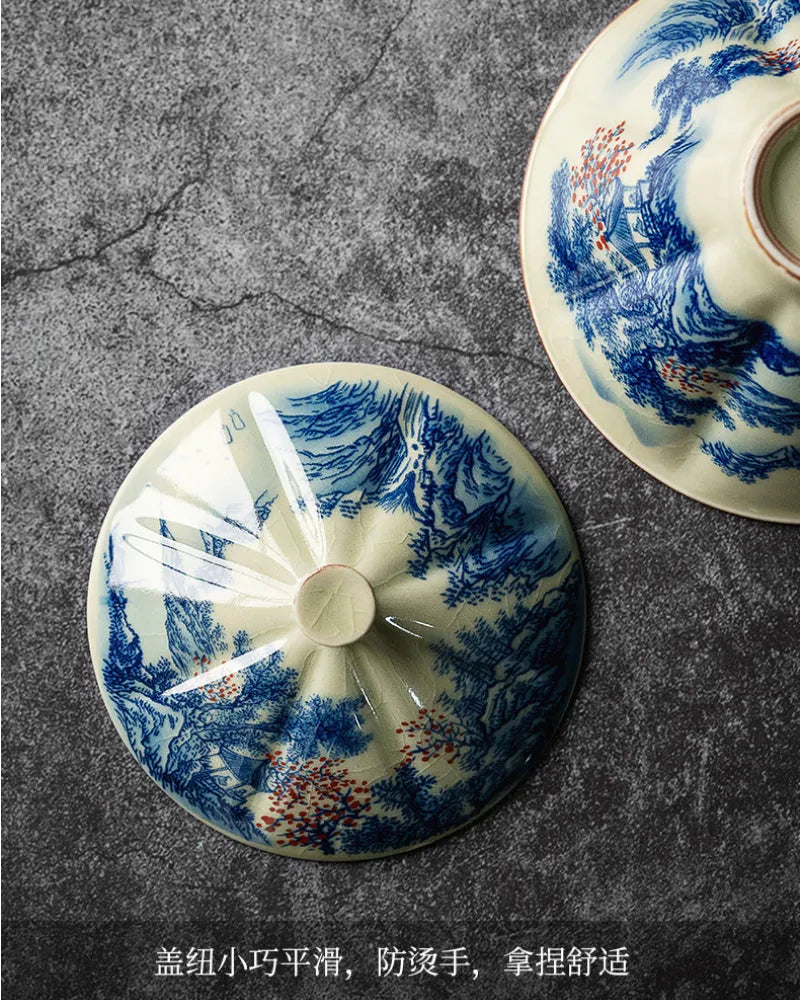 Jindezhen Ice Crackle Sancai Gaiwan [Jiangshan Ke Ran Series - Straw Hat] 130ml - YIQIN TEA HOUSE | yiqinteahouse.com | gaiwan, jiangshan keran, teaware