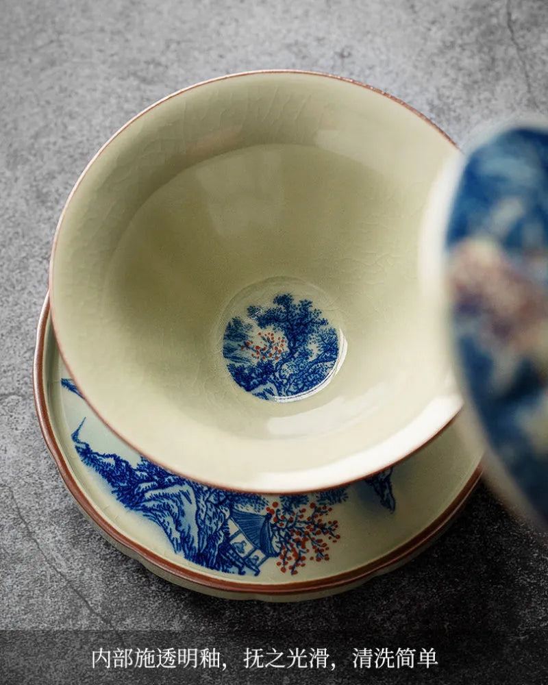 Jindezhen Ice Crackle Sancai Gaiwan [Jiangshan Ke Ran Series - Straw Hat] 130ml - YIQIN TEA HOUSE | yiqinteahouse.com | gaiwan, jiangshan keran, teaware