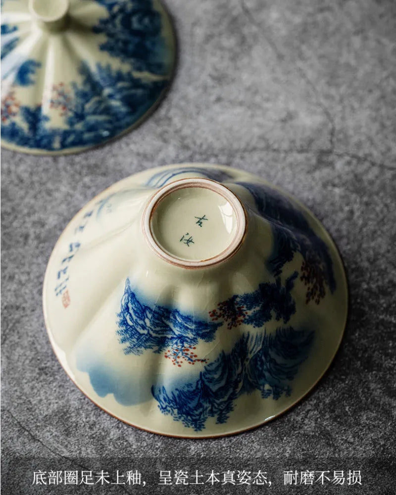 Jindezhen Ice Crackle Sancai Gaiwan [Jiangshan Ke Ran Series - Straw Hat] 130ml - YIQIN TEA HOUSE | yiqinteahouse.com | gaiwan, jiangshan keran, teaware