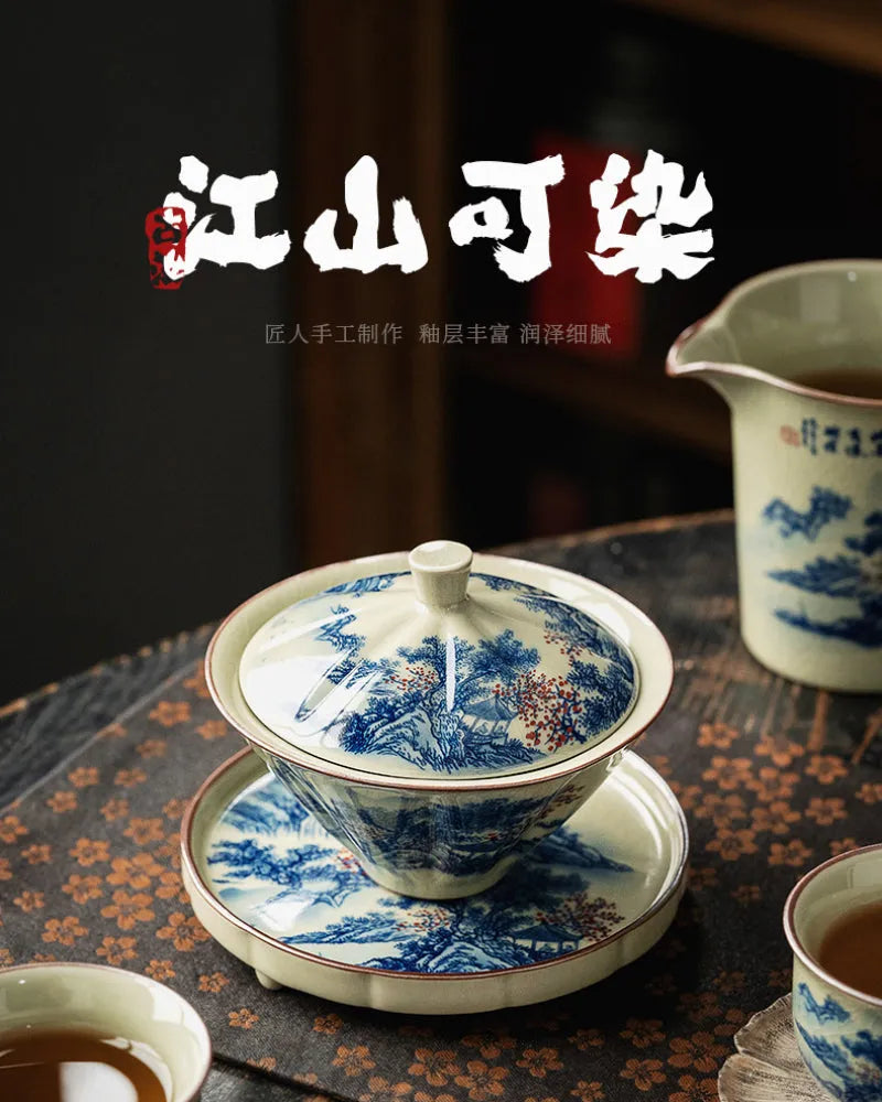 Jindezhen Ice Crackle Sancai Gaiwan [Jiangshan Ke Ran Series - Straw Hat] 130ml - YIQIN TEA HOUSE | yiqinteahouse.com | gaiwan, jiangshan keran, teaware