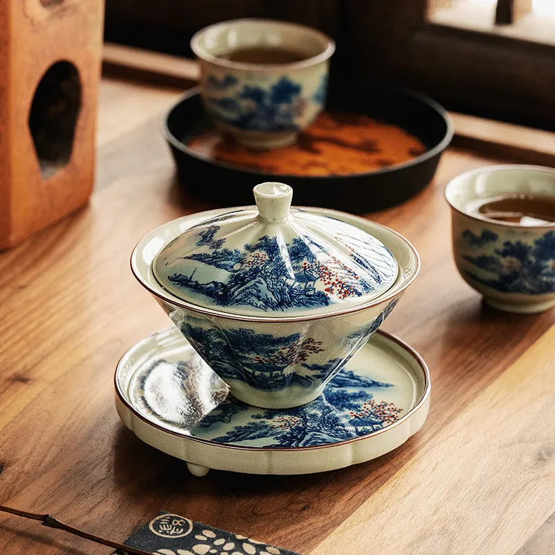 Jindezhen Ice Crackle Sancai Gaiwan [Jiangshan Ke Ran Series - Straw Hat] 130ml - YIQIN TEA HOUSE | yiqinteahouse.com | gaiwan, jiangshan keran, teaware