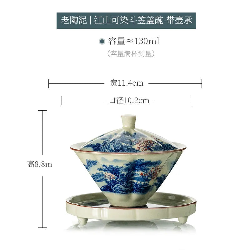 Jindezhen Ice Crackle Sancai Gaiwan [Jiangshan Ke Ran Series - Straw Hat] 130ml - YIQIN TEA HOUSE | yiqinteahouse.com | gaiwan, jiangshan keran, teaware