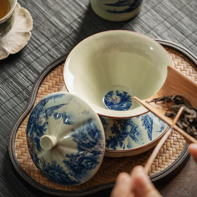 Jindezhen Ice Crackle Sancai Gaiwan [Jiangshan Ke Ran Series - Straw Hat] 130ml - YIQIN TEA HOUSE | yiqinteahouse.com | gaiwan, jiangshan keran, teaware