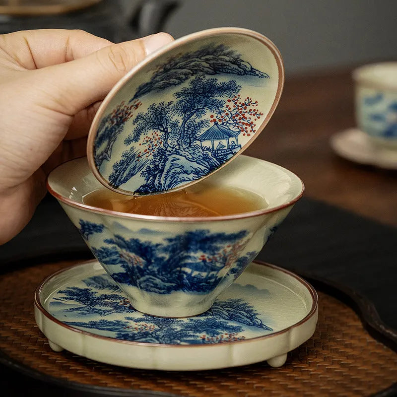 Jindezhen Ice Crackle Sancai Gaiwan [Jiangshan Ke Ran Series - Straw Hat] 130ml - YIQIN TEA HOUSE | yiqinteahouse.com | gaiwan, jiangshan keran, teaware