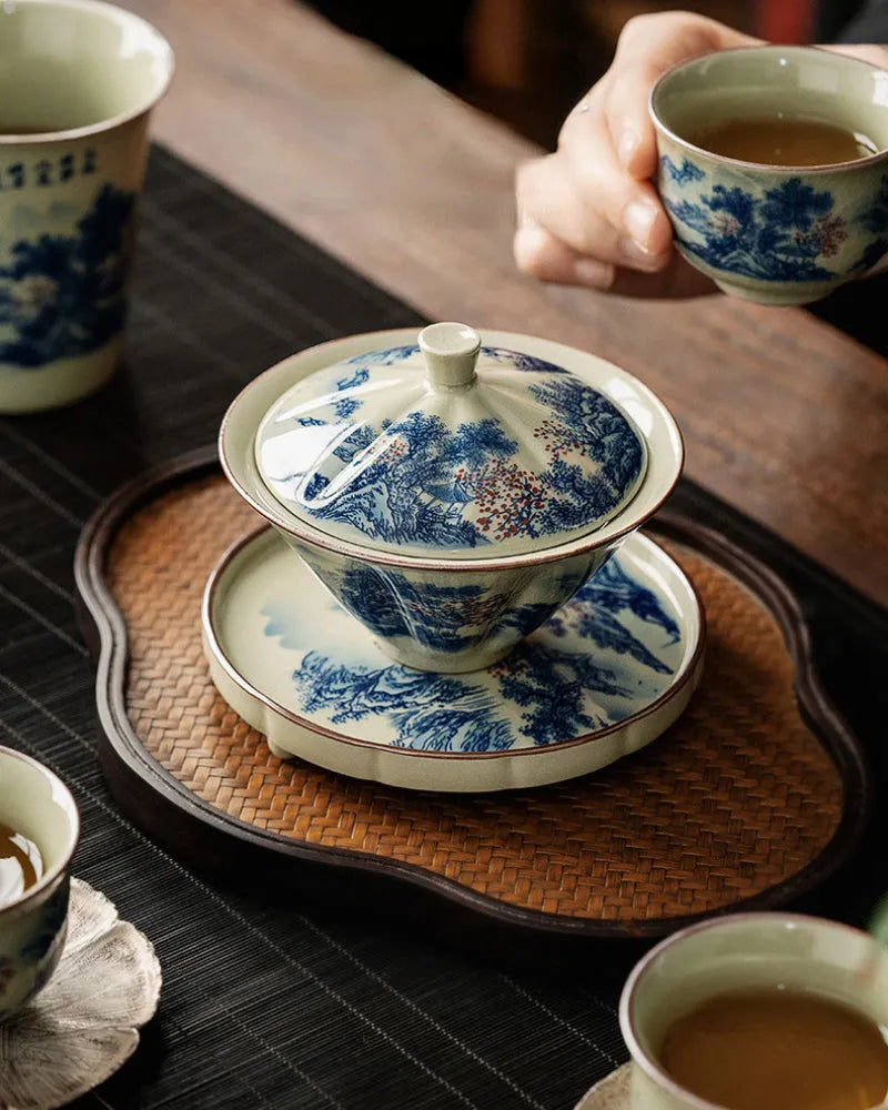 Jindezhen Ice Crackle Sancai Gaiwan [Jiangshan Ke Ran Series - Straw Hat] 130ml - YIQIN TEA HOUSE | yiqinteahouse.com | gaiwan, jiangshan keran, teaware