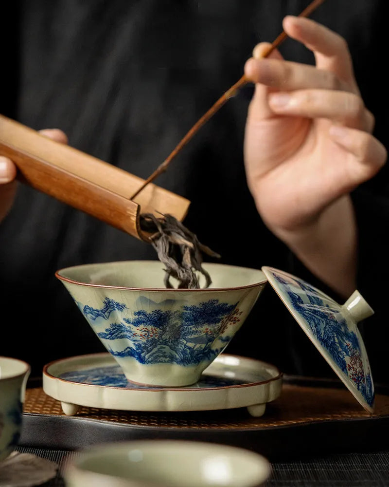 Jindezhen Ice Crackle Sancai Gaiwan [Jiangshan Ke Ran Series - Straw Hat] 130ml - YIQIN TEA HOUSE | yiqinteahouse.com | gaiwan, jiangshan keran, teaware