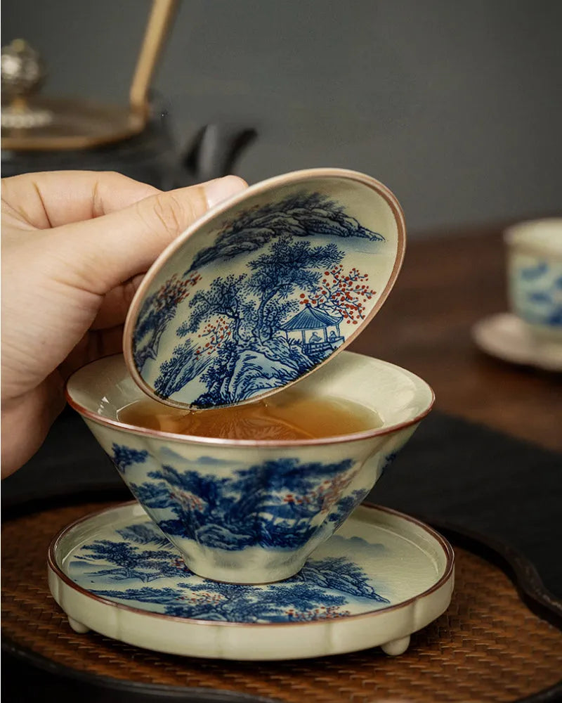 Jindezhen Ice Crackle Sancai Gaiwan [Jiangshan Ke Ran Series - Straw Hat] 130ml - YIQIN TEA HOUSE | yiqinteahouse.com | gaiwan, jiangshan keran, teaware