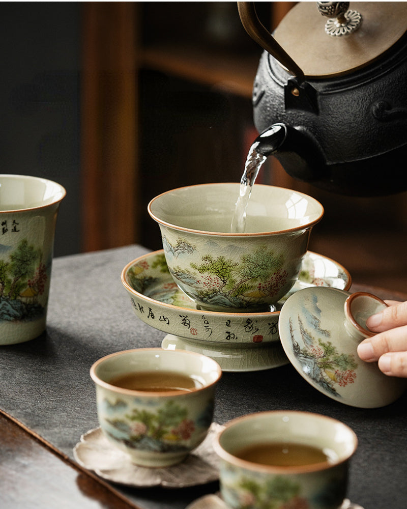 Jindezhen Ice Crackle Sancai Gaiwan [Zhi Ci Qinglu Series - Jiangjun] 165ml - YIQIN TEA HOUSE | yiqinteahouse.com | gaiwan, teaware, zhi ci qinglu