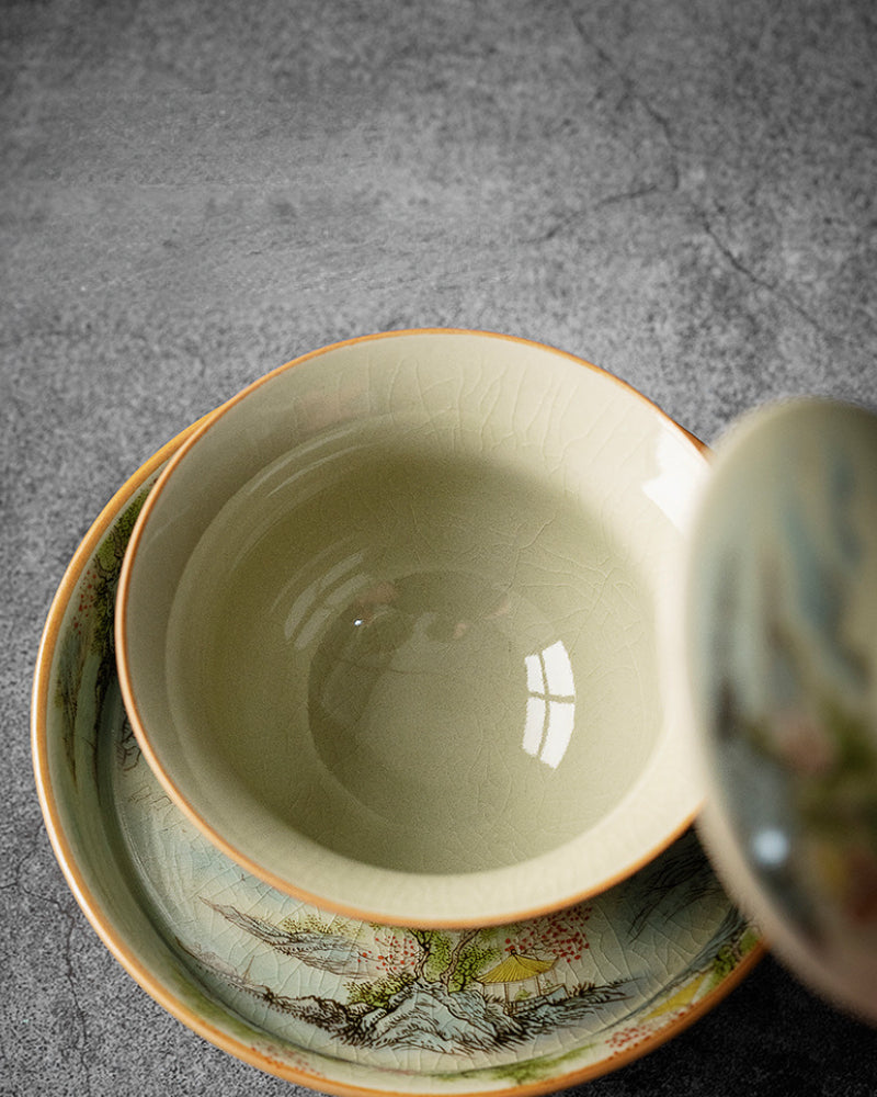 Jindezhen Ice Crackle Sancai Gaiwan [Zhi Ci Qinglu Series - Jiangjun] 165ml - YIQIN TEA HOUSE | yiqinteahouse.com | gaiwan, teaware, zhi ci qinglu