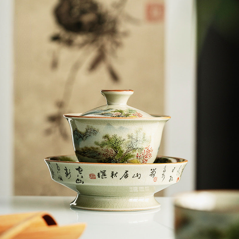 Jindezhen Ice Crackle Sancai Gaiwan [Zhi Ci Qinglu Series - Jiangjun] 165ml - YIQIN TEA HOUSE | yiqinteahouse.com | gaiwan, teaware, zhi ci qinglu