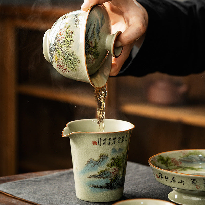 Jindezhen Ice Crackle Sancai Gaiwan [Zhi Ci Qinglu Series - Jiangjun] 165ml - YIQIN TEA HOUSE | yiqinteahouse.com | gaiwan, teaware, zhi ci qinglu