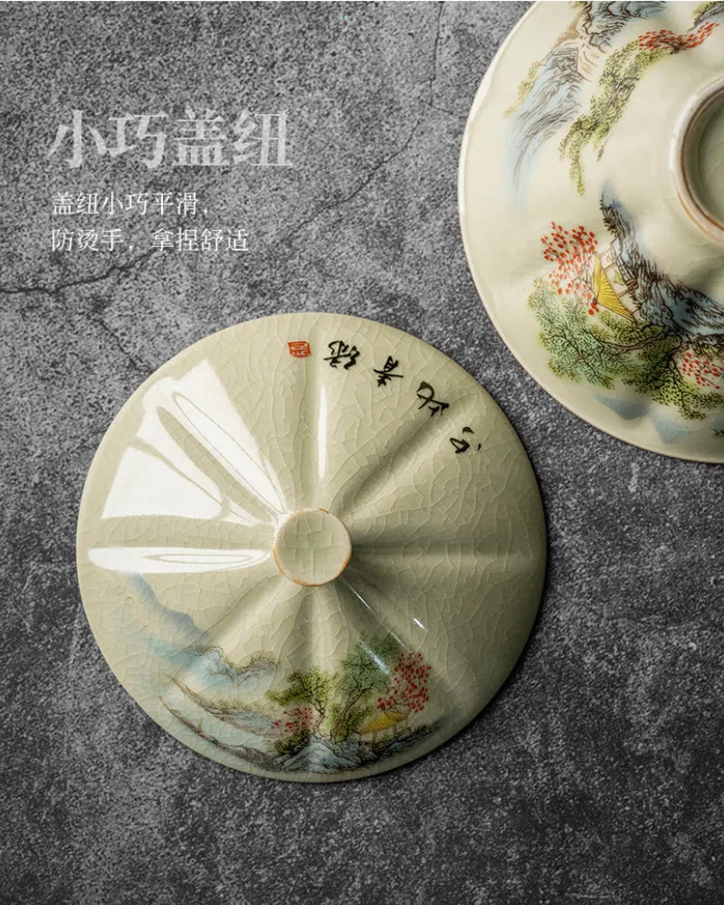 Jindezhen Ice Crackle Sancai Gaiwan [Zhi Ci Qinglu Series - Straw Hat] 130ml - YIQIN TEA HOUSE | yiqinteahouse.com | gaiwan, teaware, zhi ci qinglu