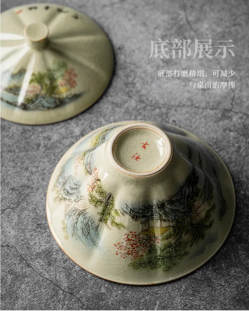 Jindezhen Ice Crackle Sancai Gaiwan [Zhi Ci Qinglu Series - Straw Hat] 130ml - YIQIN TEA HOUSE | yiqinteahouse.com | gaiwan, teaware, zhi ci qinglu