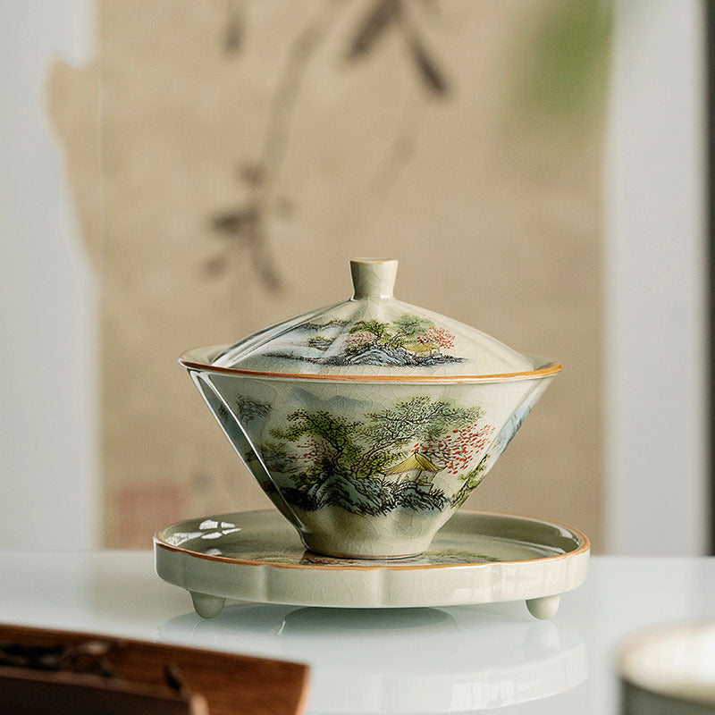 Jindezhen Ice Crackle Sancai Gaiwan [Zhi Ci Qinglu Series - Straw Hat] 130ml - YIQIN TEA HOUSE | yiqinteahouse.com | gaiwan, teaware, zhi ci qinglu