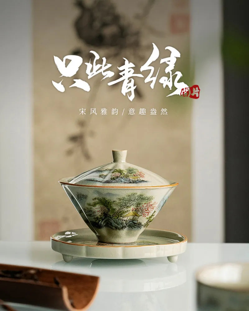 Jindezhen Ice Crackle Sancai Gaiwan [Zhi Ci Qinglu Series - Straw Hat] 130ml - YIQIN TEA HOUSE | yiqinteahouse.com | gaiwan, teaware, zhi ci qinglu