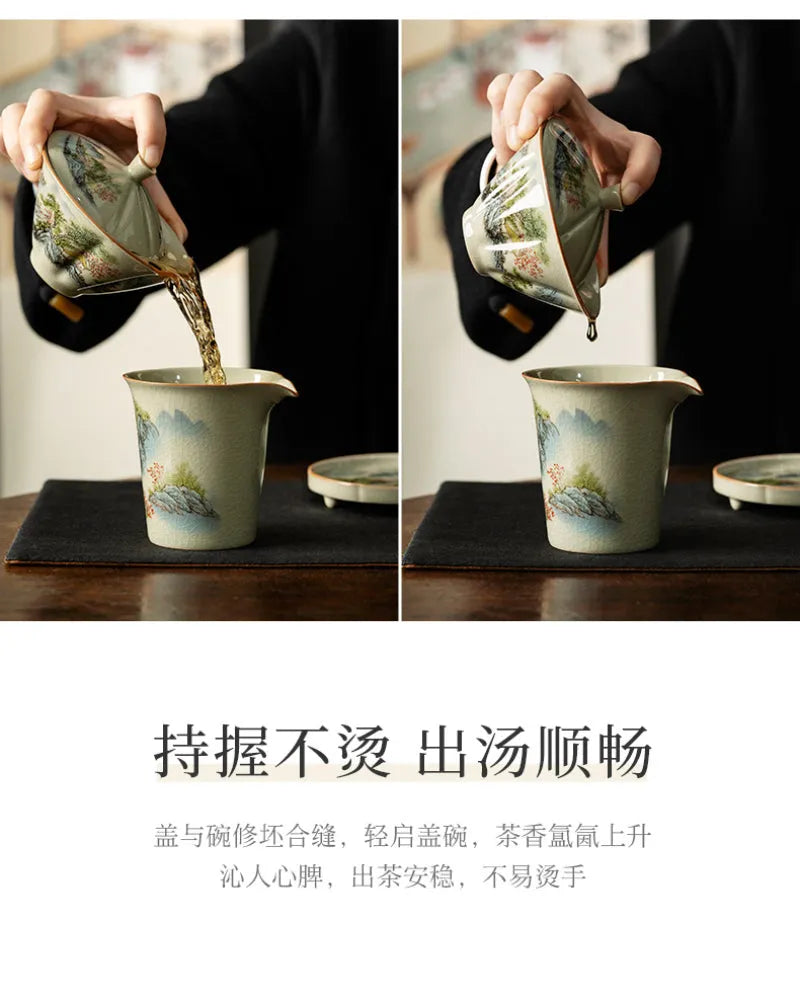 Jindezhen Ice Crackle Sancai Gaiwan [Zhi Ci Qinglu Series - Straw Hat] 130ml - YIQIN TEA HOUSE | yiqinteahouse.com | gaiwan, teaware, zhi ci qinglu