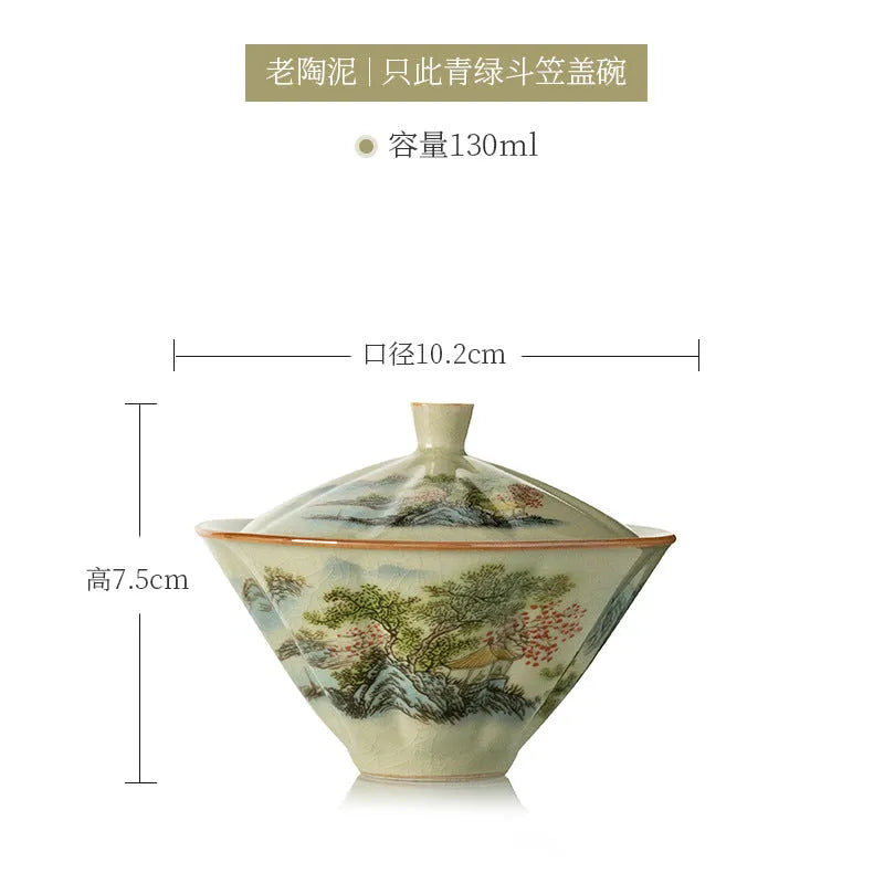 Jindezhen Ice Crackle Sancai Gaiwan [Zhi Ci Qinglu Series - Straw Hat] 130ml - YIQIN TEA HOUSE | yiqinteahouse.com | gaiwan, teaware, zhi ci qinglu