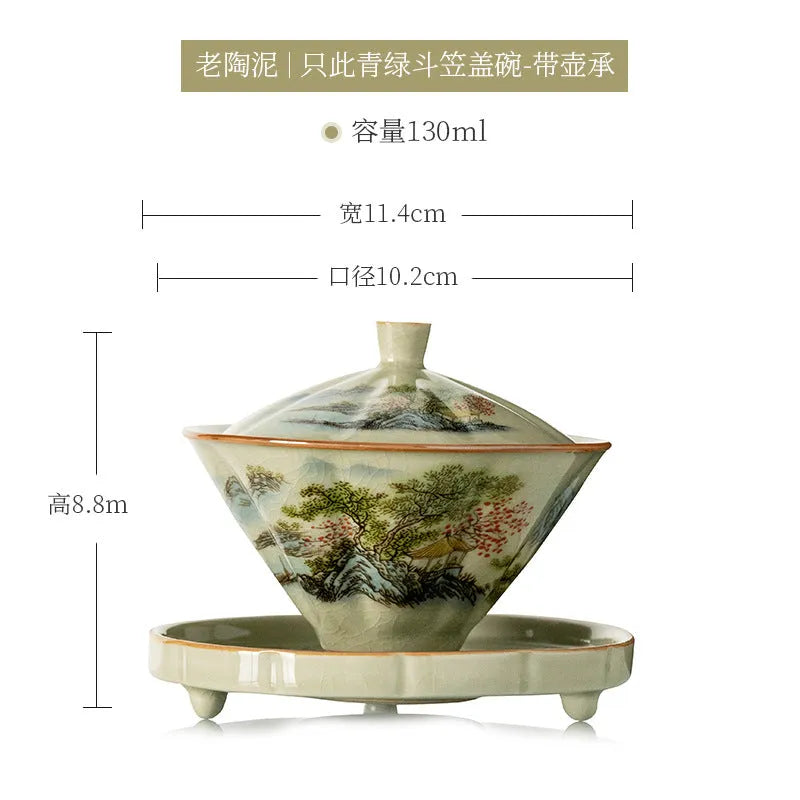 Jindezhen Ice Crackle Sancai Gaiwan [Zhi Ci Qinglu Series - Straw Hat] 130ml - YIQIN TEA HOUSE | yiqinteahouse.com | gaiwan, teaware, zhi ci qinglu