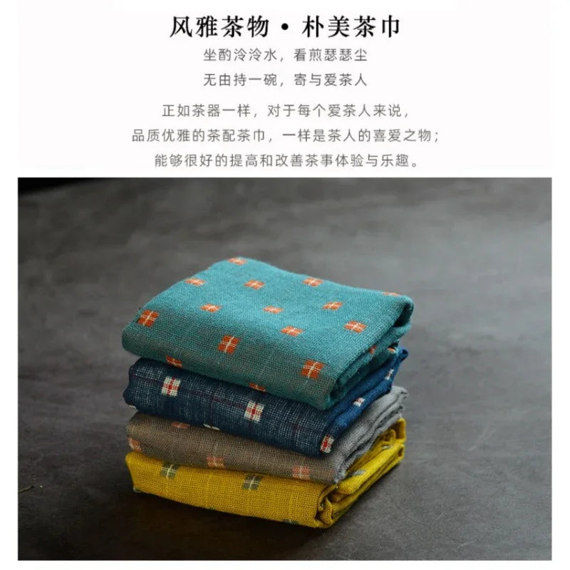 Linen Cotton Zen Tea Tower [Checkered] - YIQIN TEA HOUSE | yiqinteahouse.com | tea accessories, tea towel, teaware