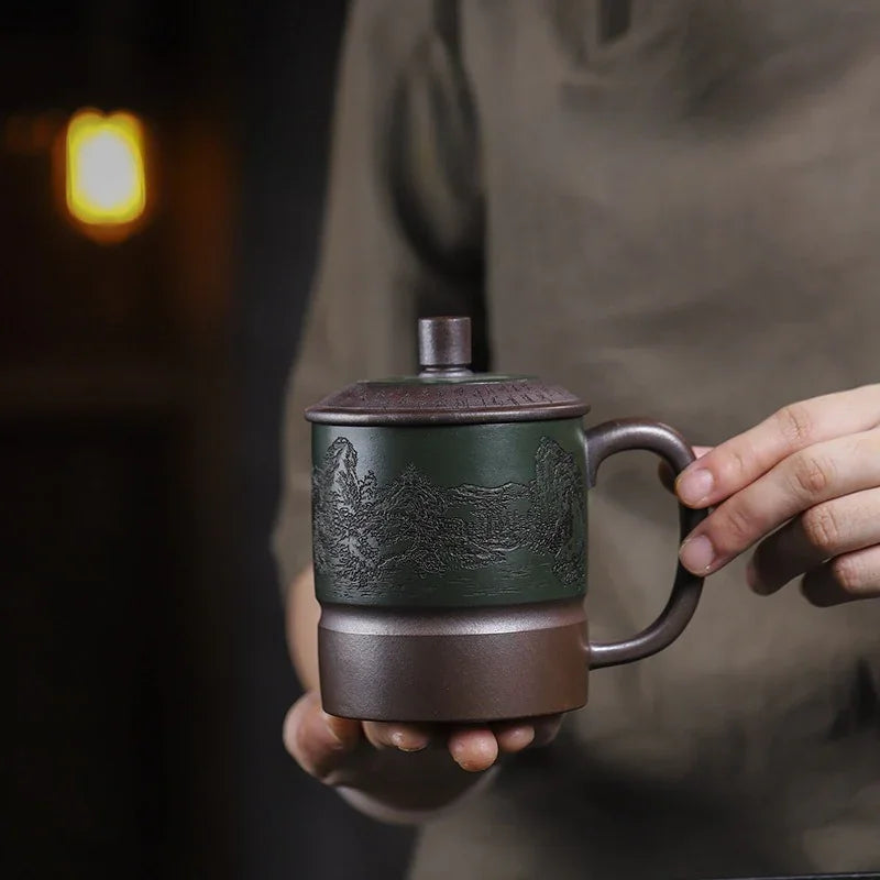 Master Handmade Yixing Zisha Tea Mug [Jiangshan Ru Hua] (Jinsha Zi Ni - 380ml) - YIQIN TEA HOUSE | yiqinteahouse.com | tea mug, teaware