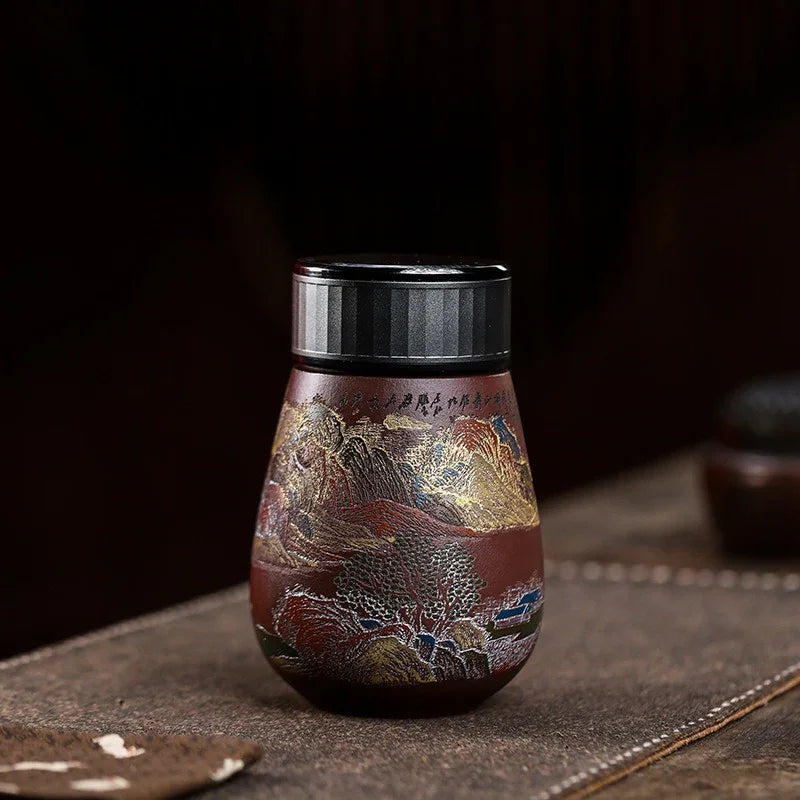 Cawan Teh Perjalanan Yixing Zisha Buatan Tangan Master [Golden Mountain Silver Mountain] (Zi Ni - 400ml)