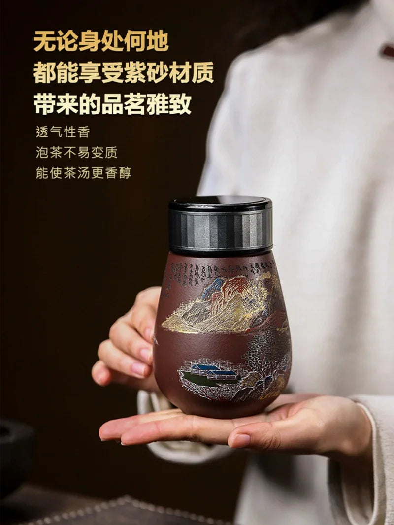 Cawan Teh Perjalanan Yixing Zisha Buatan Tangan Master [Golden Mountain Silver Mountain] (Zi Ni - 400ml)