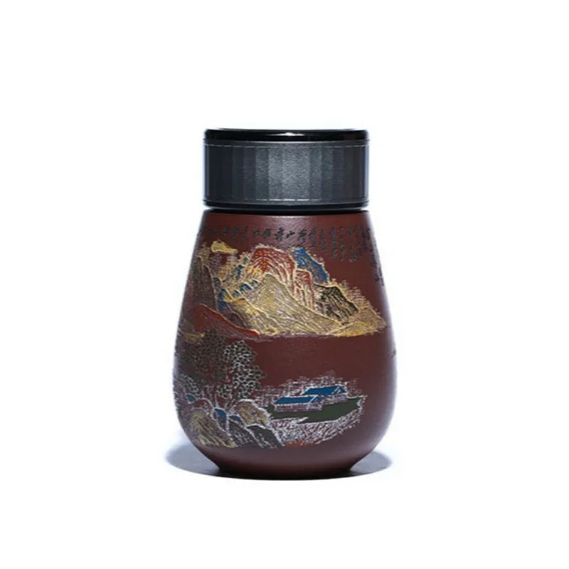 Cawan Teh Perjalanan Yixing Zisha Buatan Tangan Master [Golden Mountain Silver Mountain] (Zi Ni - 400ml)