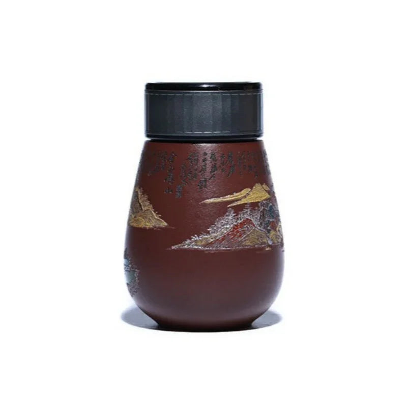 Cawan Teh Perjalanan Yixing Zisha Buatan Tangan Master [Golden Mountain Silver Mountain] (Zi Ni - 400ml)