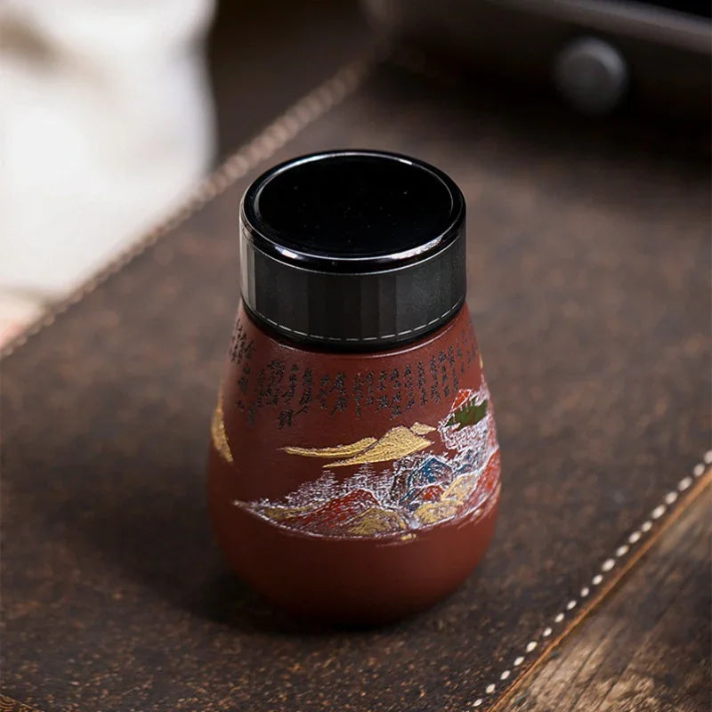 Cawan Teh Perjalanan Yixing Zisha Buatan Tangan Master [Golden Mountain Silver Mountain] (Zi Ni - 400ml)
