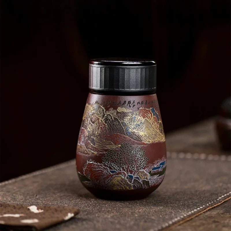 Cawan Teh Perjalanan Yixing Zisha Buatan Tangan Master [Golden Mountain Silver Mountain] (Zi Ni - 400ml)