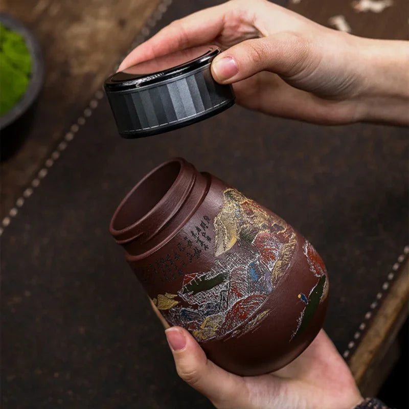 Cawan Teh Perjalanan Yixing Zisha Buatan Tangan Master [Golden Mountain Silver Mountain] (Zi Ni - 400ml)