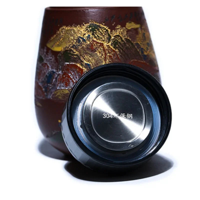 Cawan Teh Perjalanan Yixing Zisha Buatan Tangan Master [Golden Mountain Silver Mountain] (Zi Ni - 400ml)