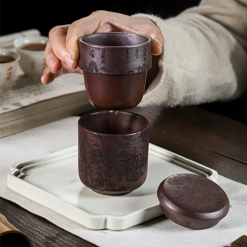 Handmade Yixing Zisha Travel Tea Cup [Xian Ju] (Zi Ni - 150ml) - YIQIN TEA HOUSE | yiqinteahouse.com | tea cup, teaware, travel tea set
