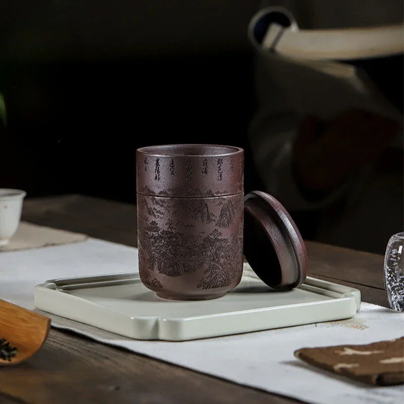 Handmade Yixing Zisha Travel Tea Cup [Xian Ju] (Zi Ni - 150ml) - YIQIN TEA HOUSE | yiqinteahouse.com | tea cup, teaware, travel tea set