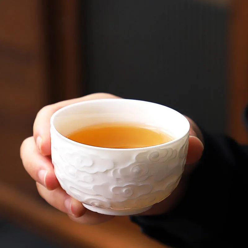 Mutton Fat Jade White Porcelain Tea Cup [Fudiao Xiang Yun] 110ml - YIQIN TEA HOUSE | yiqinteahouse.com | tea cup, teaware