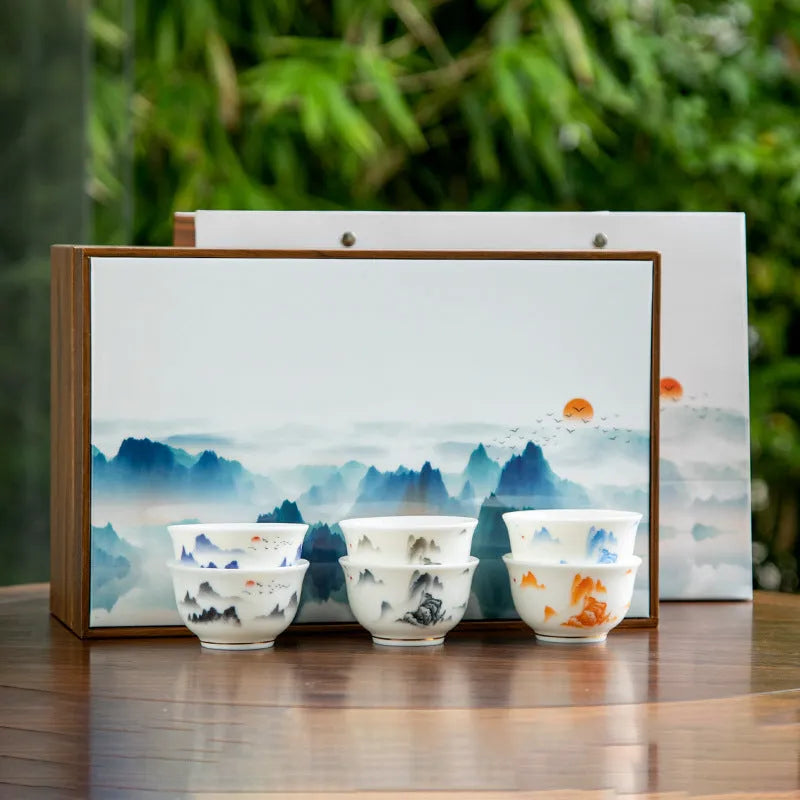 Mutton Fat Jade White Porcelain Tea Cup Gift Set [Sunrise] - YIQIN TEA HOUSE | yiqinteahouse.com | new arrival, tea cup, teaware