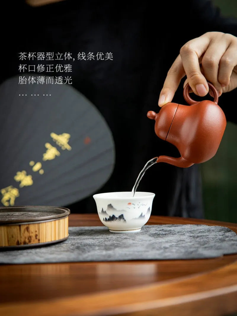 Mutton Fat Jade White Porcelain Tea Cup Gift Set [Sunrise] - YIQIN TEA HOUSE | yiqinteahouse.com | new arrival, tea cup, teaware