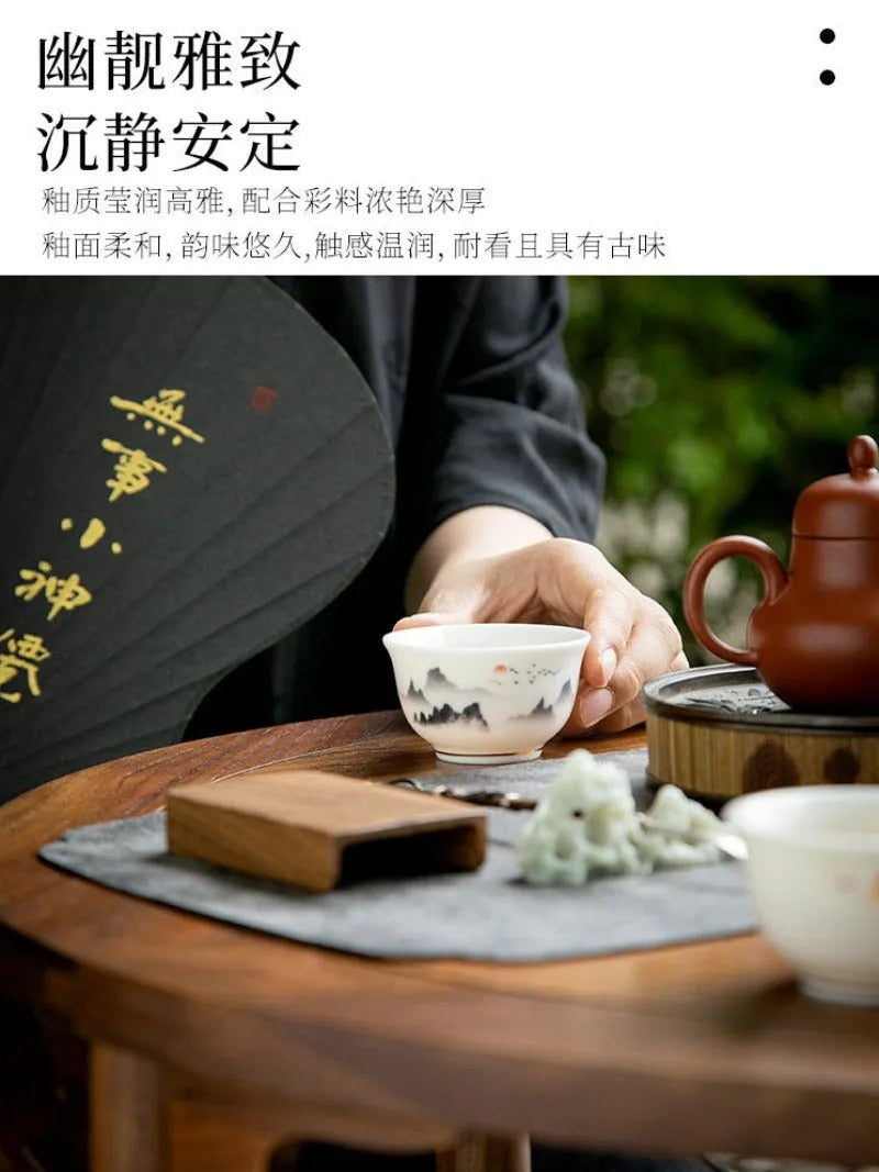 Mutton Fat Jade White Porcelain Tea Cup Gift Set [Sunrise] - YIQIN TEA HOUSE | yiqinteahouse.com | new arrival, tea cup, teaware