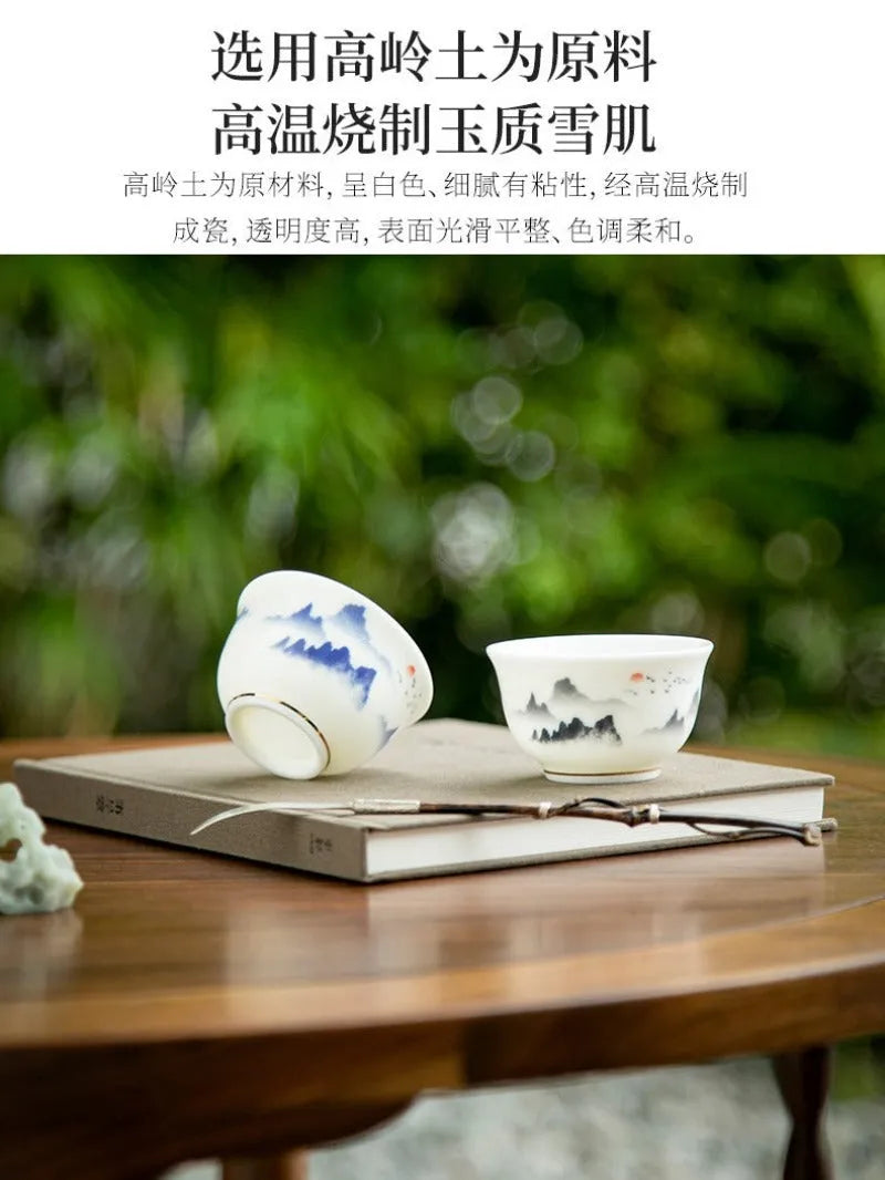 Mutton Fat Jade White Porcelain Tea Cup Gift Set [Sunrise] - YIQIN TEA HOUSE | yiqinteahouse.com | new arrival, tea cup, teaware