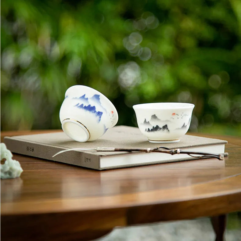 Mutton Fat Jade White Porcelain Tea Cup Gift Set [Sunrise] - YIQIN TEA HOUSE | yiqinteahouse.com | new arrival, tea cup, teaware