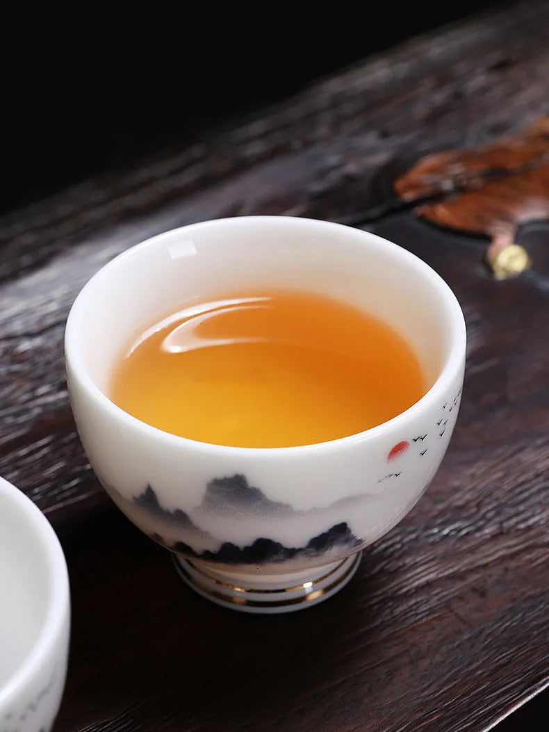 Mutton Fat Jade White Porcelain Tea Cup [Sunrise] 60ml - YIQIN TEA HOUSE | yiqinteahouse.com | tea cup, teaware